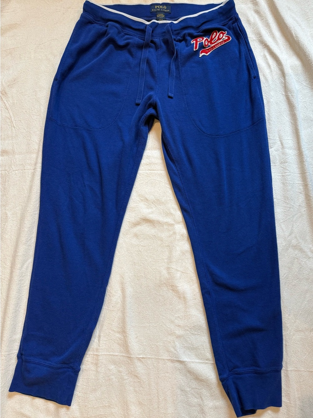 Polo Ralph Lauren Men’s Sleepware Pajma Pants Blue Waffle Knit Script Logo L